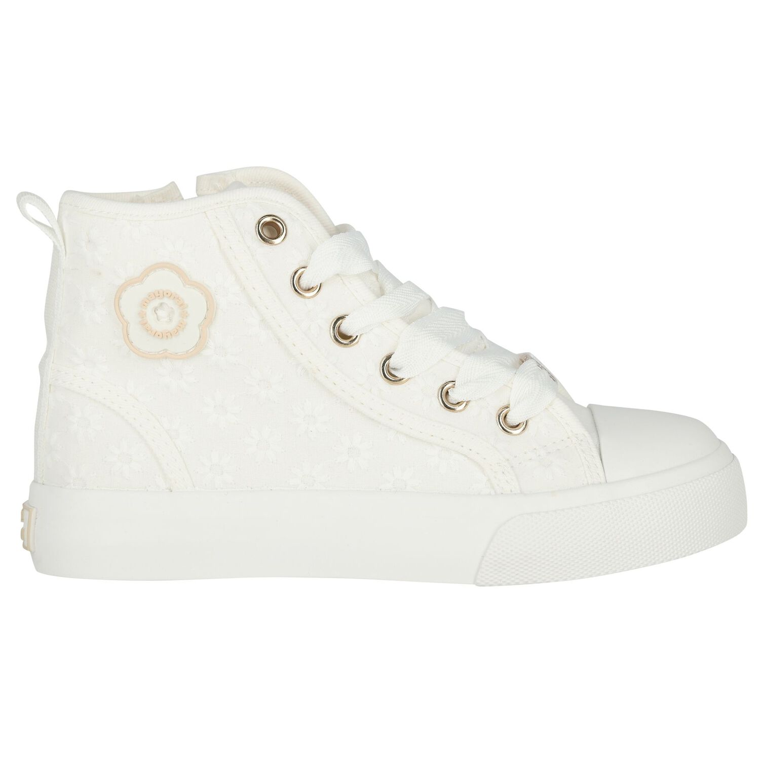 حذاء رياضي مزين بالزهور باللون الابيض للبنات , 1, hi-res