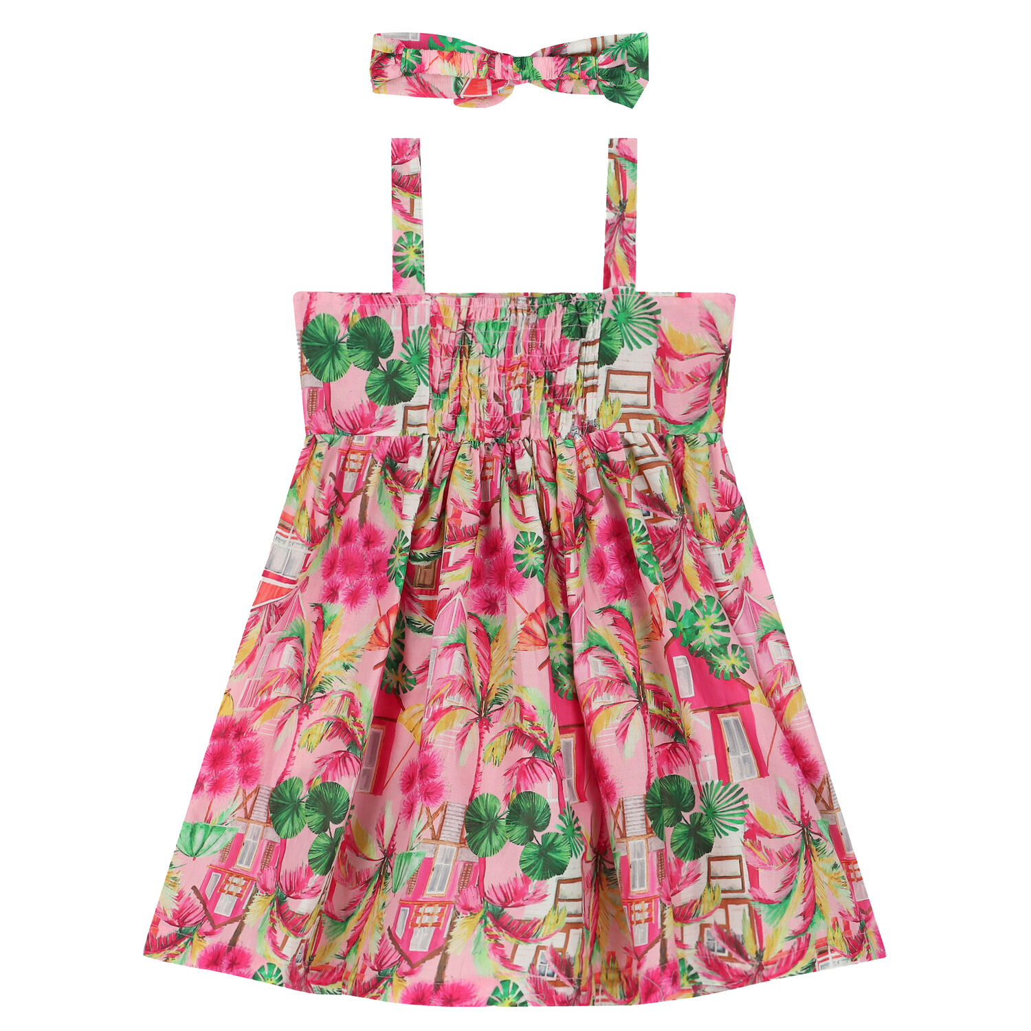 طقم فستان بطبعة جرافيك باللون الوردى, 1, hi-res