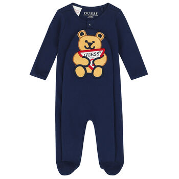 Baby Boys Navy Blue Teddy Babygrow