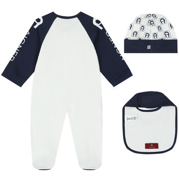 Baby Boys Navy Blue & White Logo Babygrow Set