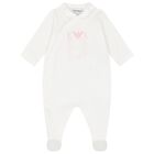 Baby Girls White & Pink Cotton Logo Babygrow, 3, hi-res