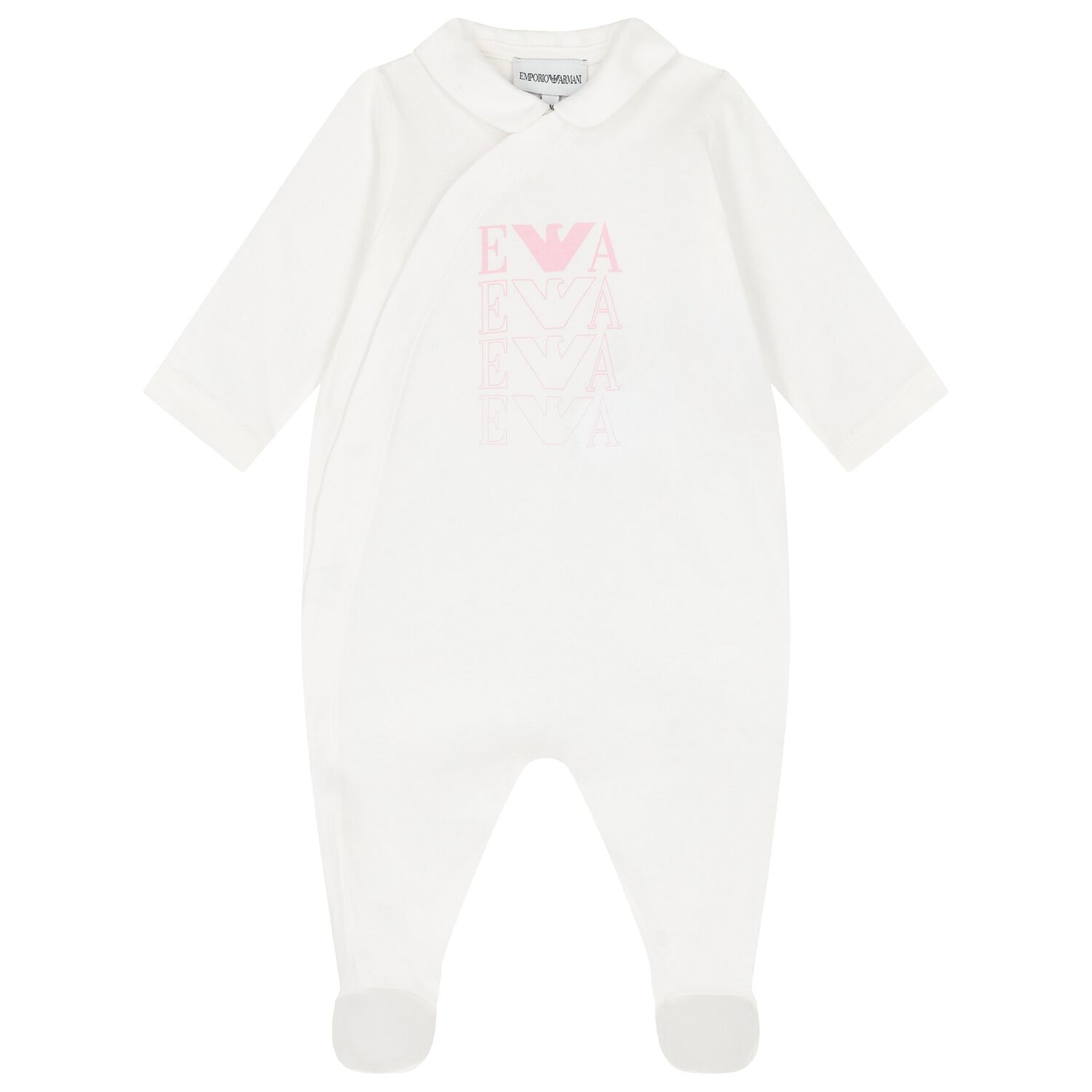 Baby Girls White & Pink Cotton Logo Babygrow, 3, hi-res