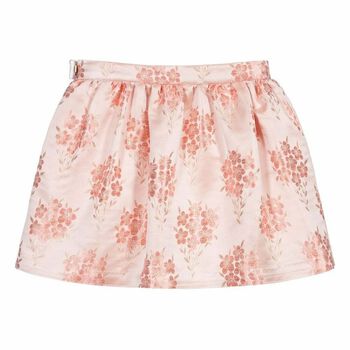 Girls Pink Floral Jacquard Skirt