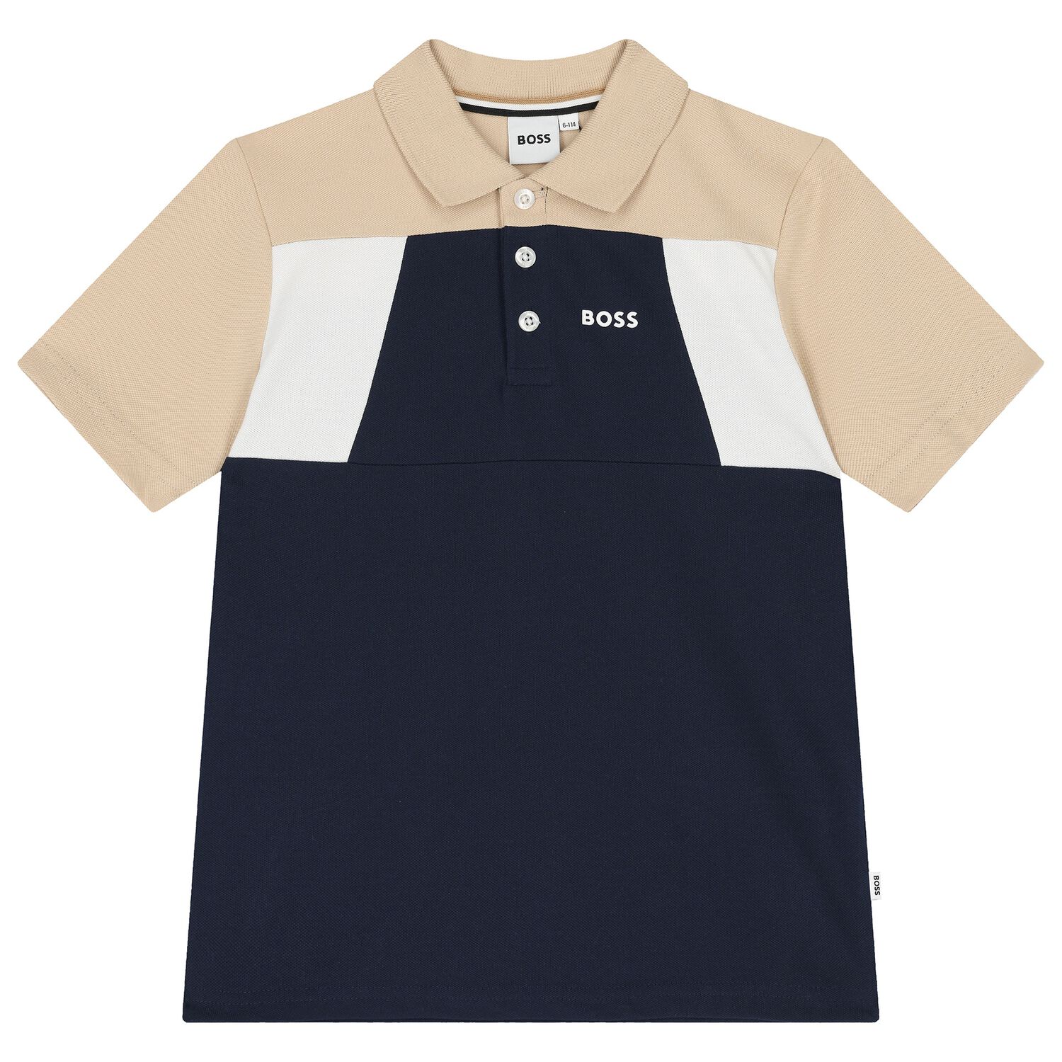 Boys Navy Blue & Beige Polo Shirt, 1, hi-res image number null