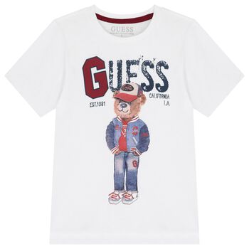 Guess تي شيرت أبيض بشعار دب تيدي للأولاد, 2 تي شيرت أبيض بشعار دب تيدي للأولاد