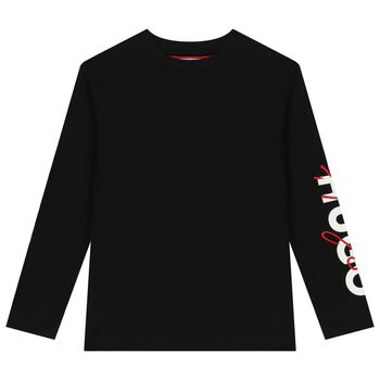 Boys Black Logo Long Sleeve Top