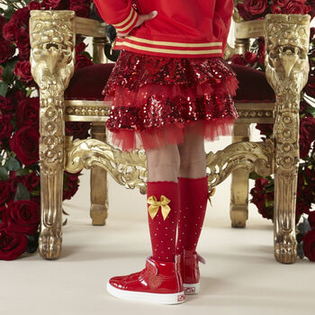 Girls Red & Gold Bow Socks