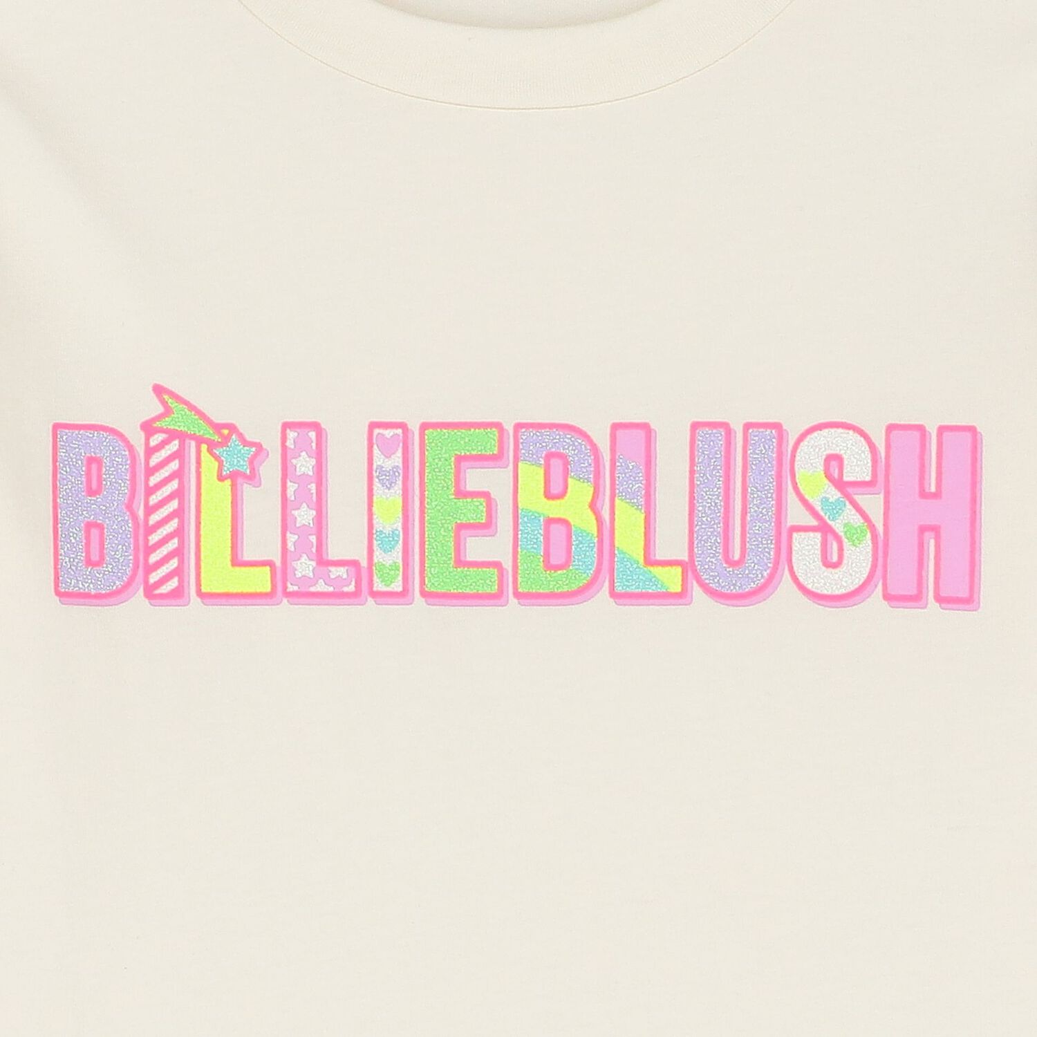 توب بنات بأكمام بالشعار باللون العاجى, 2, hi-res