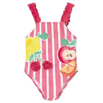 Younger Girls Red Striped Swimsuit