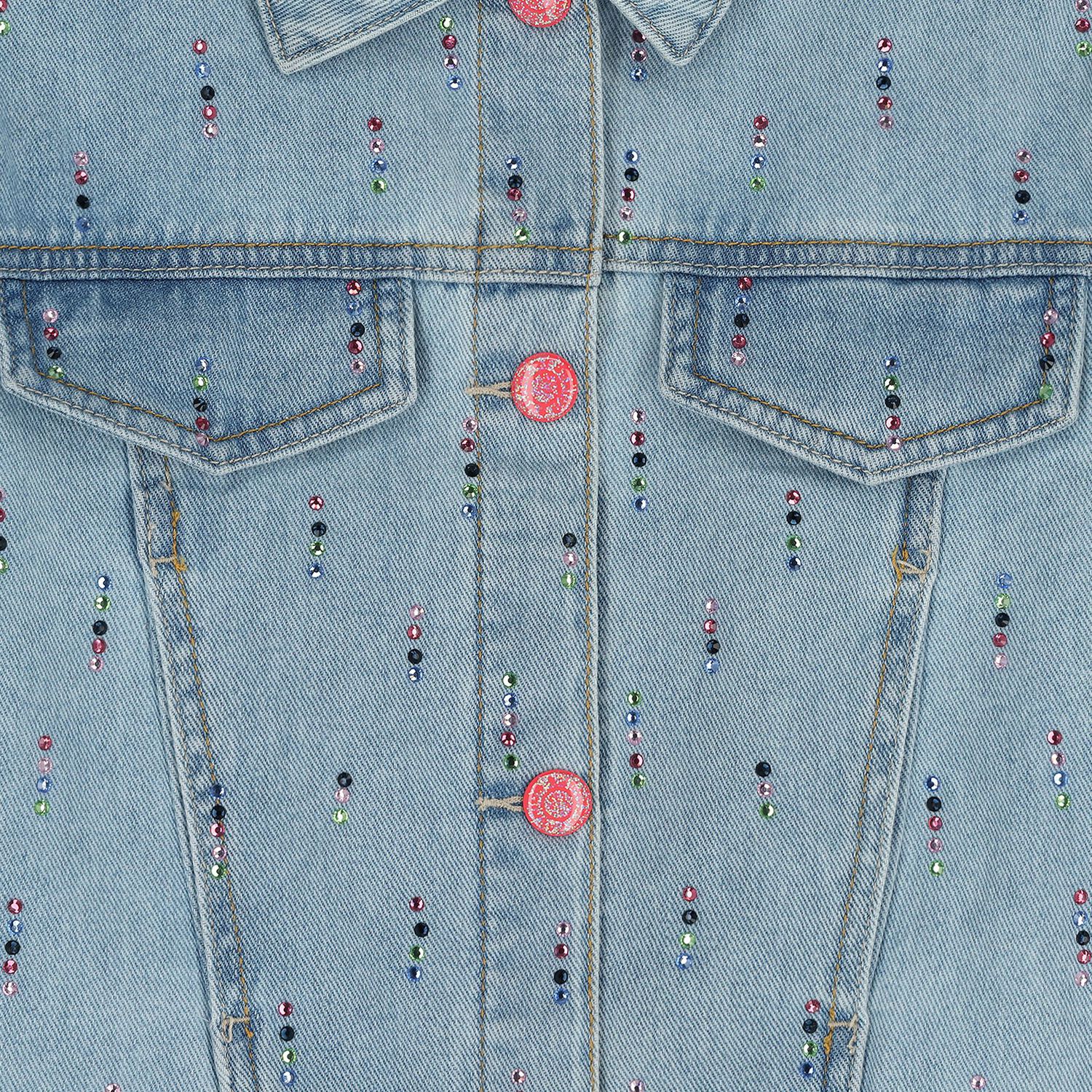 Girls Blue Denim Rhinestones Jacket, 1, hi-res