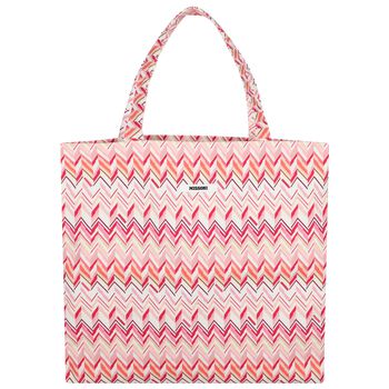 Girls Pink & White Logo Zig Zag Tote Bag