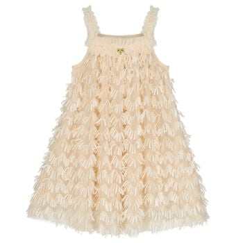 Girls Beige Sequin Tulle Dress