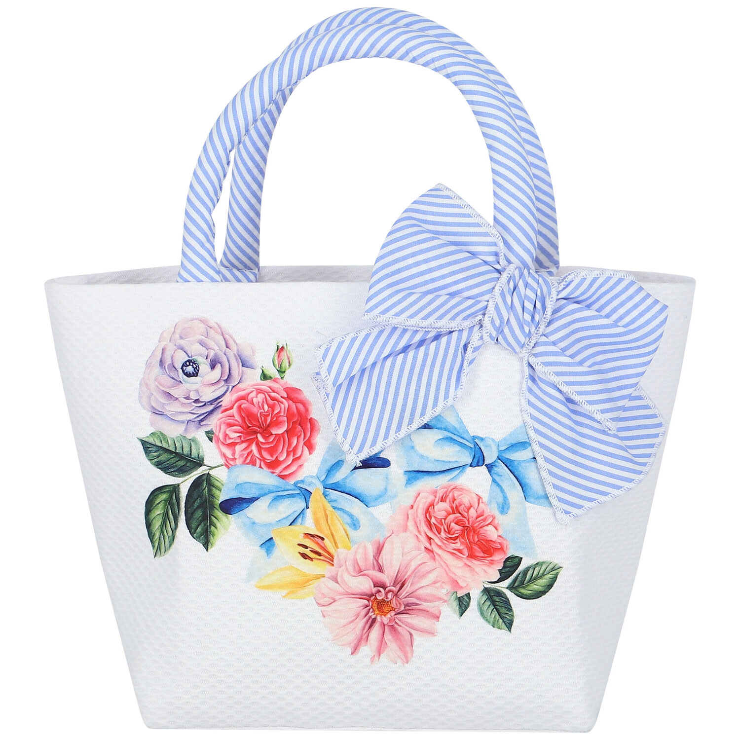 Girls White & Blue Floral Handbag, 1, hi-res