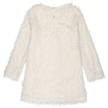 Girls Beige Metallic Fringed Dress