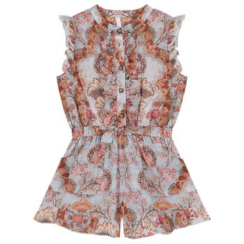 Girls Blue Floral Ruffled Playsuit