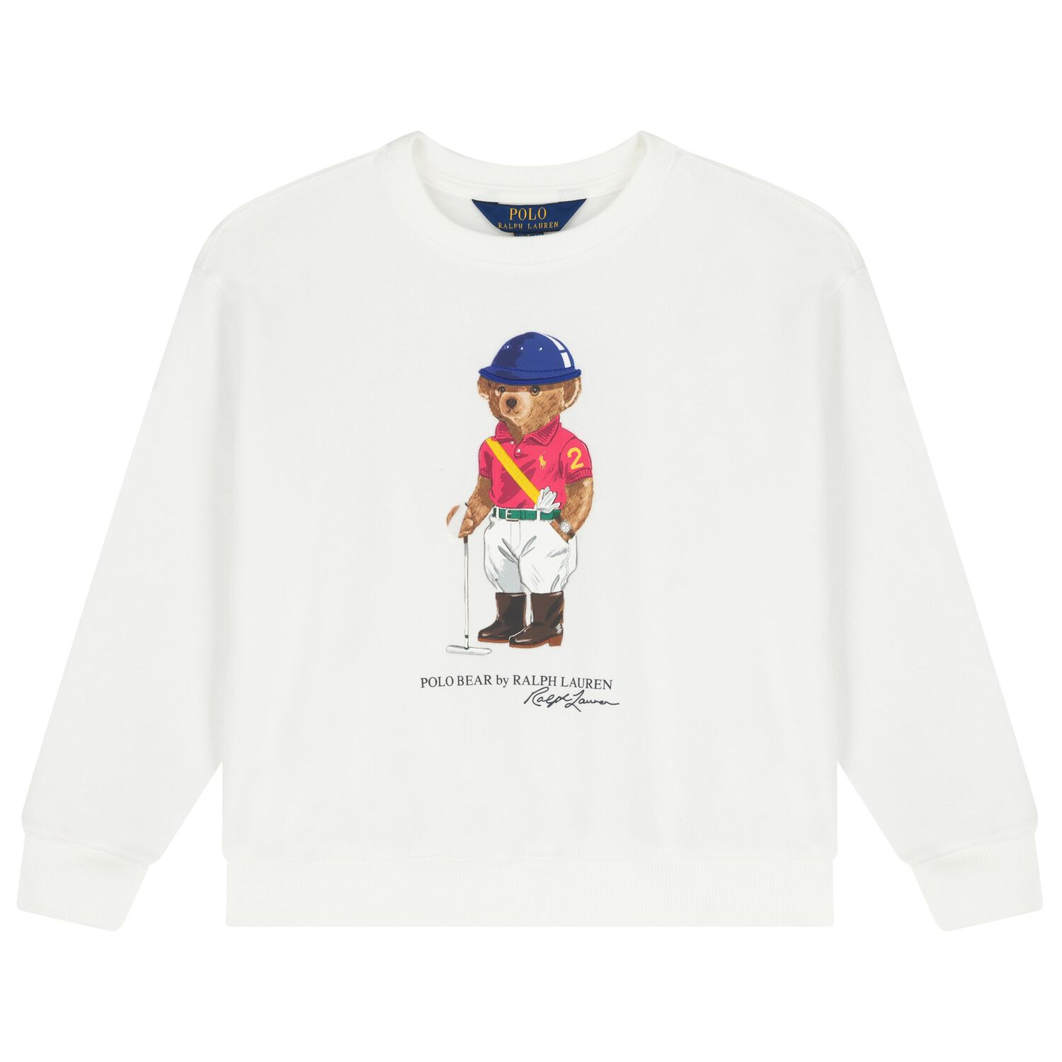 Boys White Polo Bear Sweatshirt, 1, hi-res