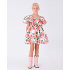 Girls Ivory & Orange Floral Satin Dress, 1, hi-res