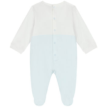 Baby Boys White & Blue Teddy Bear Babygrow