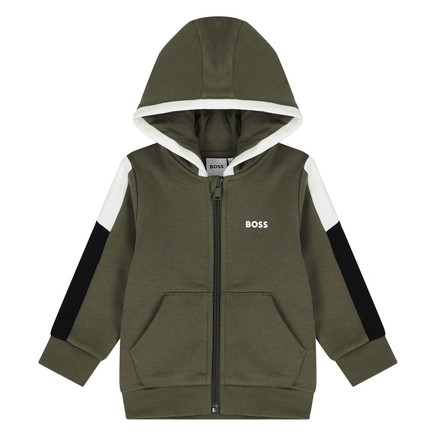 Younger Boys Green Hooded Zip Up Top, 2, hi-res