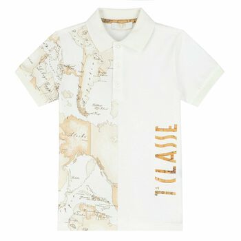 Boys White Geo Map Polo Shirt