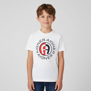 Boys White & Navy Logo T-Shirt