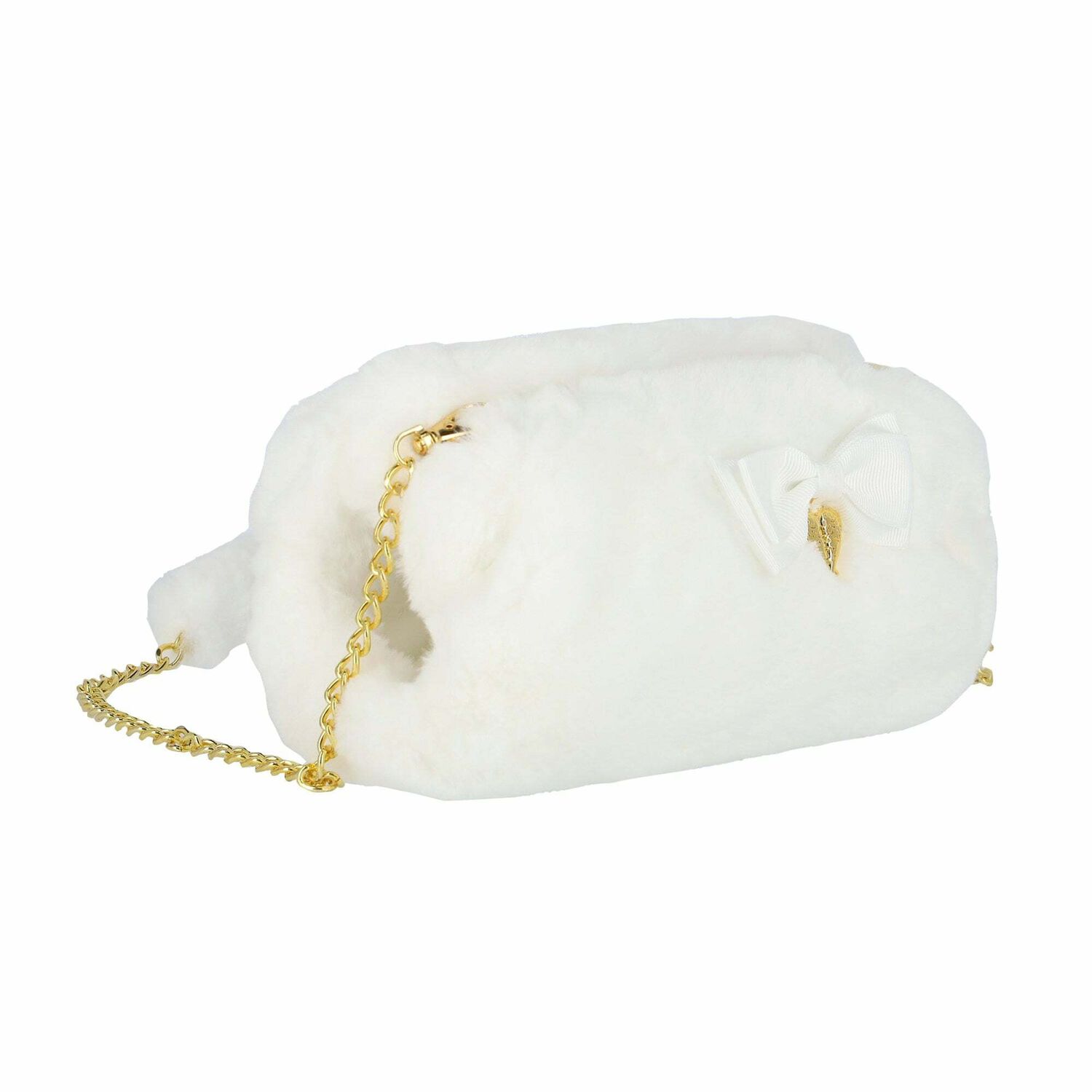 Girls White Fur Hand Bag, 1, hi-res