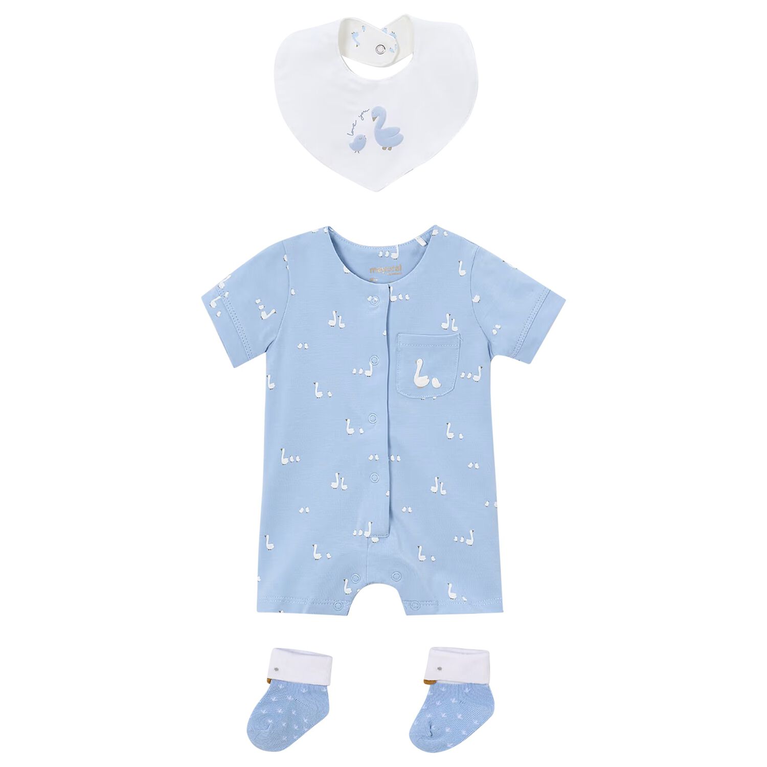 Baby Boys Blue Swan Romper Set, 2, hi-res