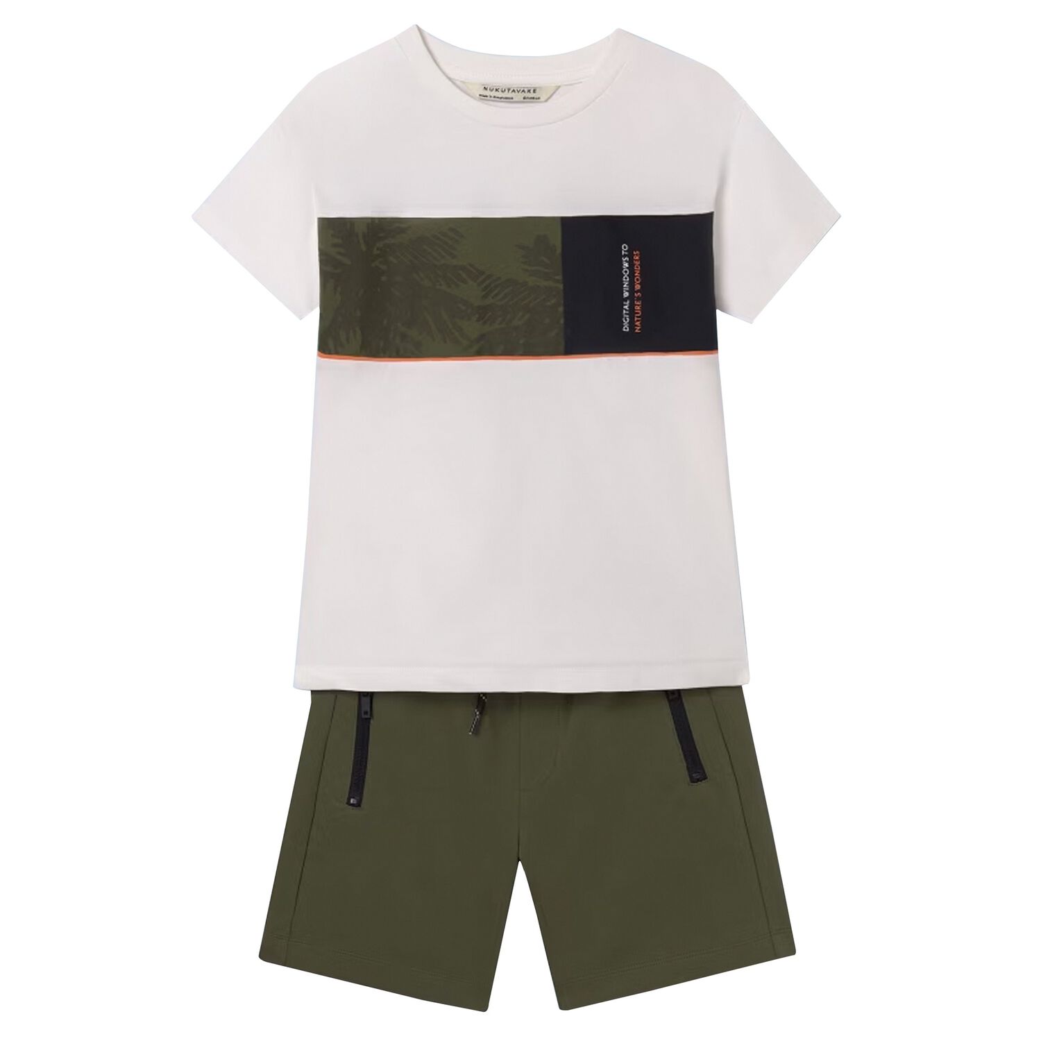 Boys White & Green Shorts Set, 1, hi-res
