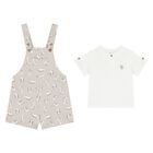 طقم دنغري باللونين الأبيض والبيج للأولاد  , 1, hi-res