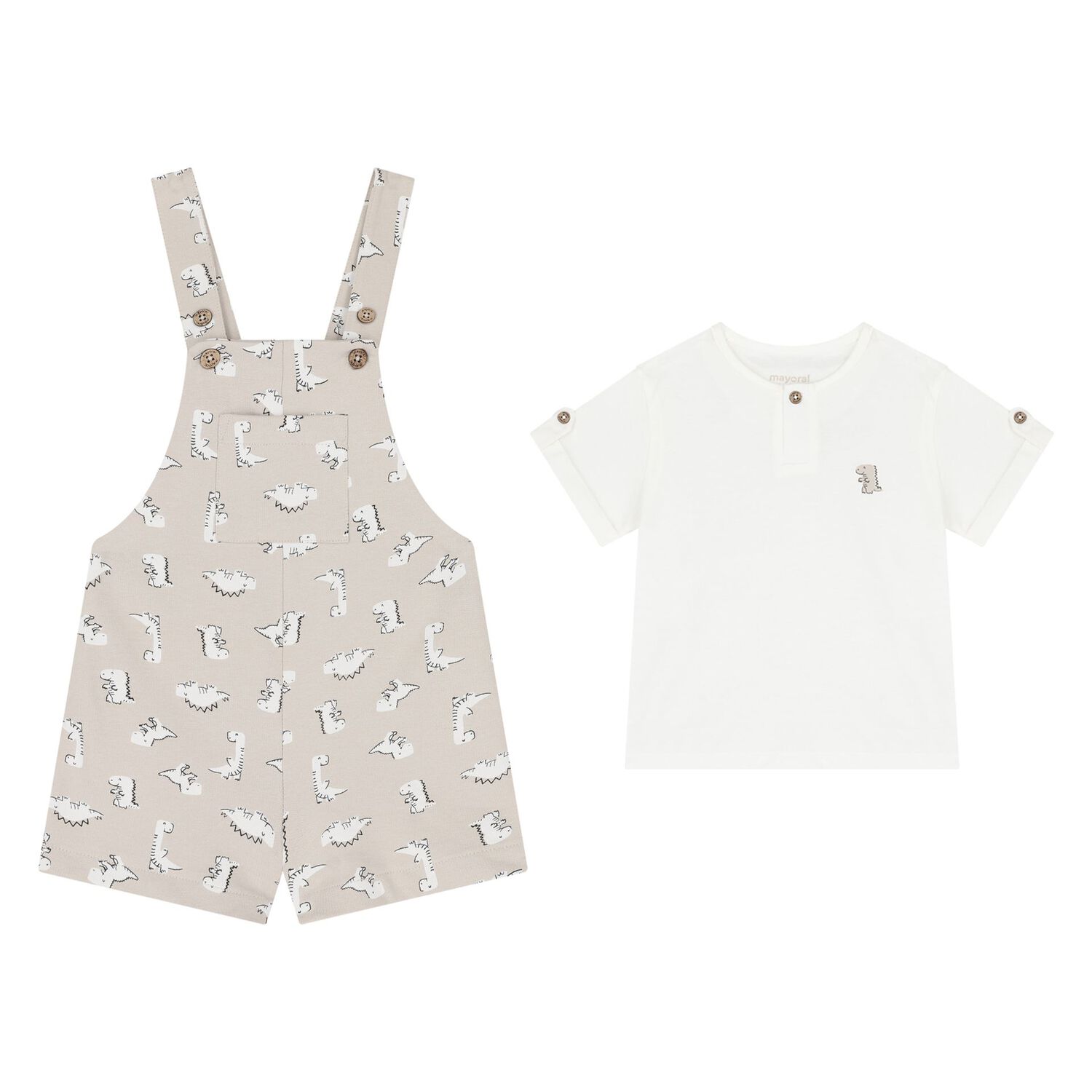 طقم دنغري باللونين الأبيض والبيج للأولاد  , 1, hi-res