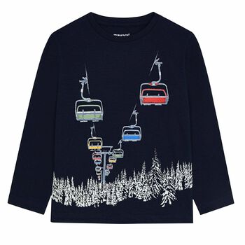 Boys Navy Cable Cars Long Sleeve Top
