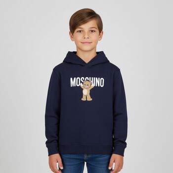 Navy Blue Teddy Bear Logo Hooded Top