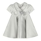 Baby Girls Silver Bow Satin Dress, 1, hi-res