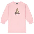 Girls Pink Teddy Bear Logo Swearshirt Dress, 2, hi-res