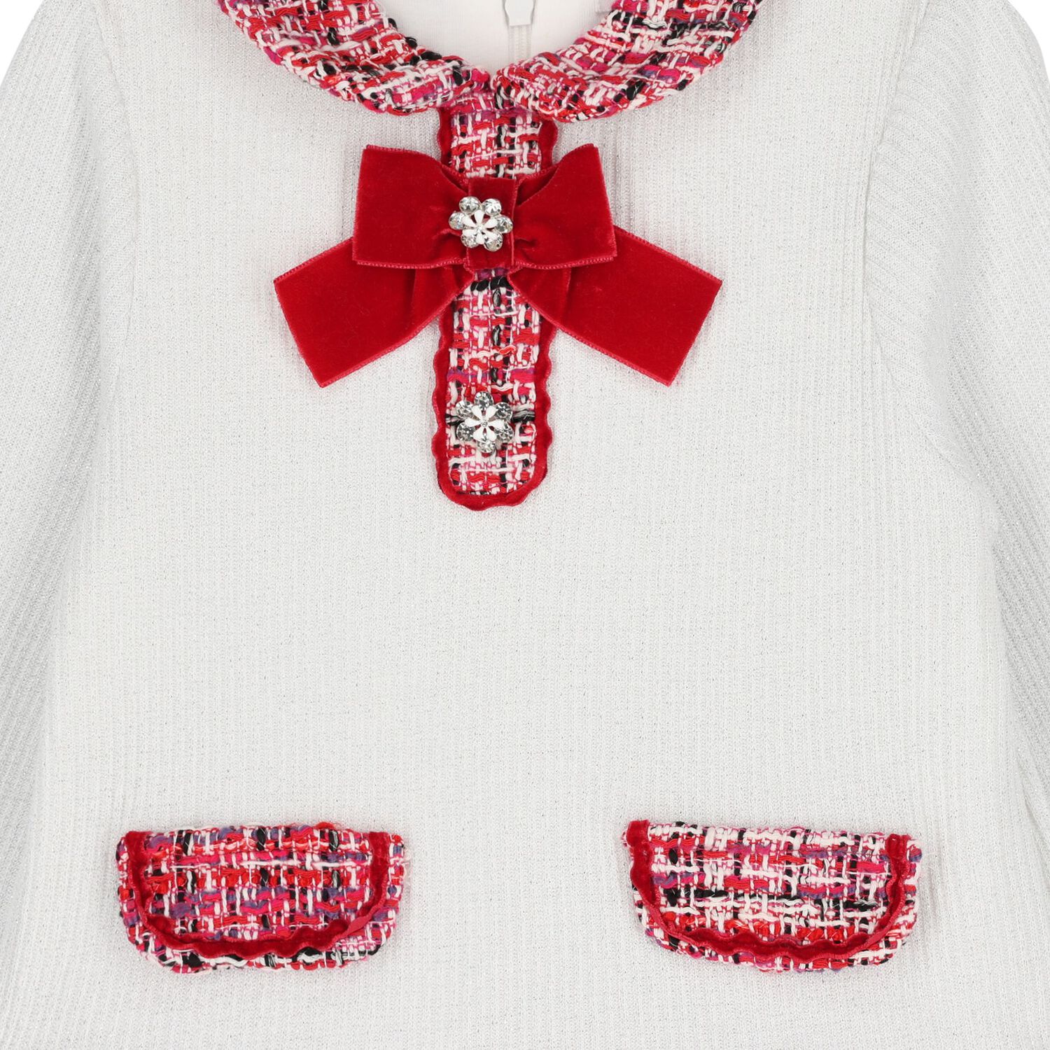 Girls Ivory & Red Tweed Dress , 1, hi-res