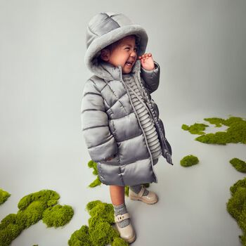 Younger Girls Grey Hooded Puffer Coat