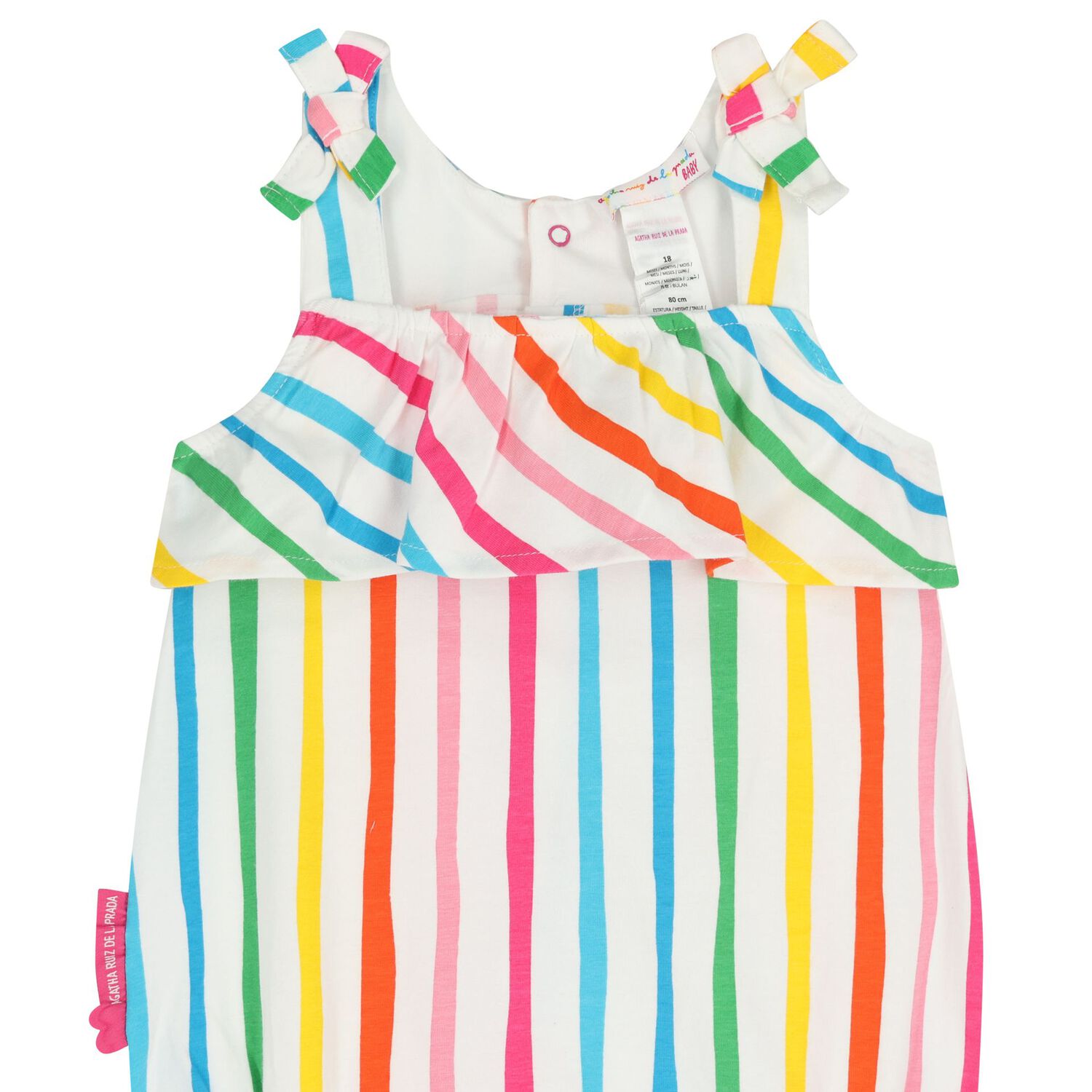 Baby Girls White Striped Bodysuit, 1, hi-res