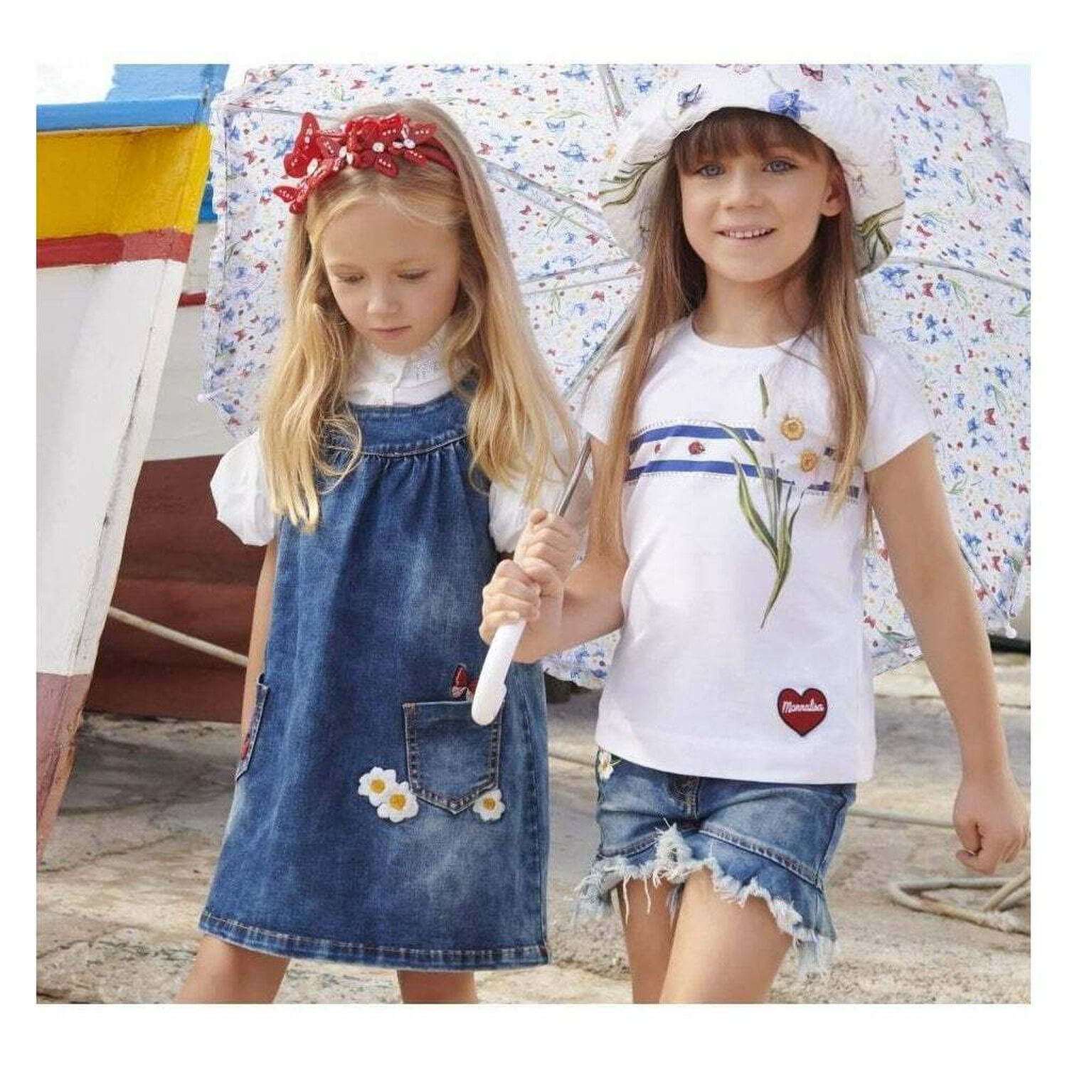 تيشيرت فلورا قطن باللون الابيض للبنات , 1, hi-res