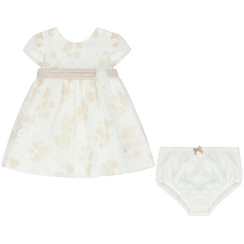 Baby Girls Ivory & Beige Organza Dress Set