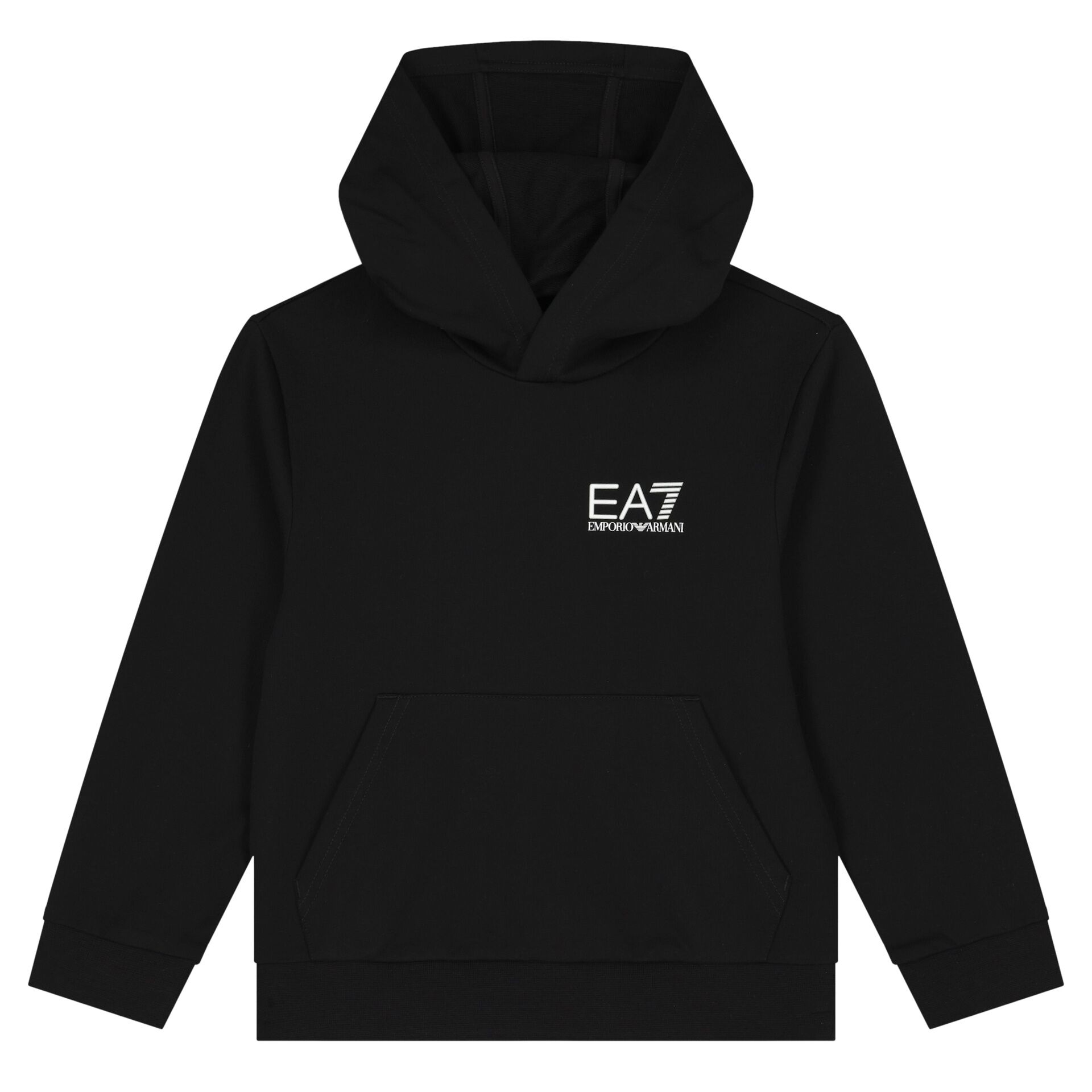 EA7 Emporio Armani Boys Black Logo Hooded Top Junior Couture UAE