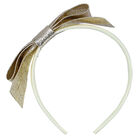 Girls Silver & Ivory Bow Headband, 1, hi-res