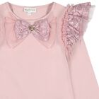 Girls Pink Sequin Lace Bow Carina Long Sleeve Top, 1, hi-res