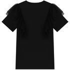 فستان بنات مكشكش بالشعار باللون الأسود, 1, hi-res