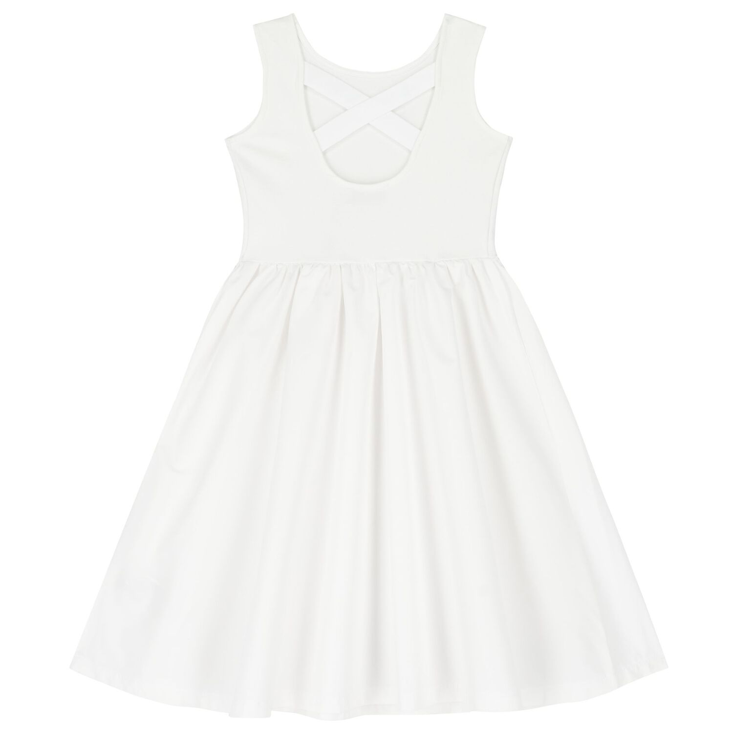 Girls White Flared Jersey Dress, 2, hi-res image number null