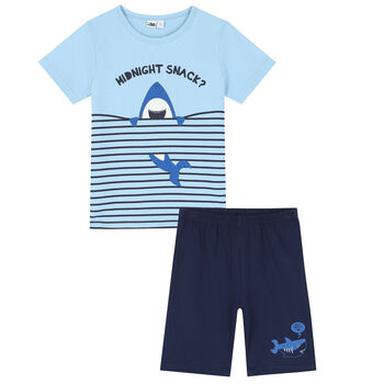 Boys Blue & Navy Shark Shorts Set