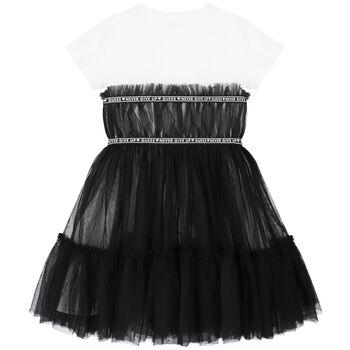 Girls White & Black Logo Dress