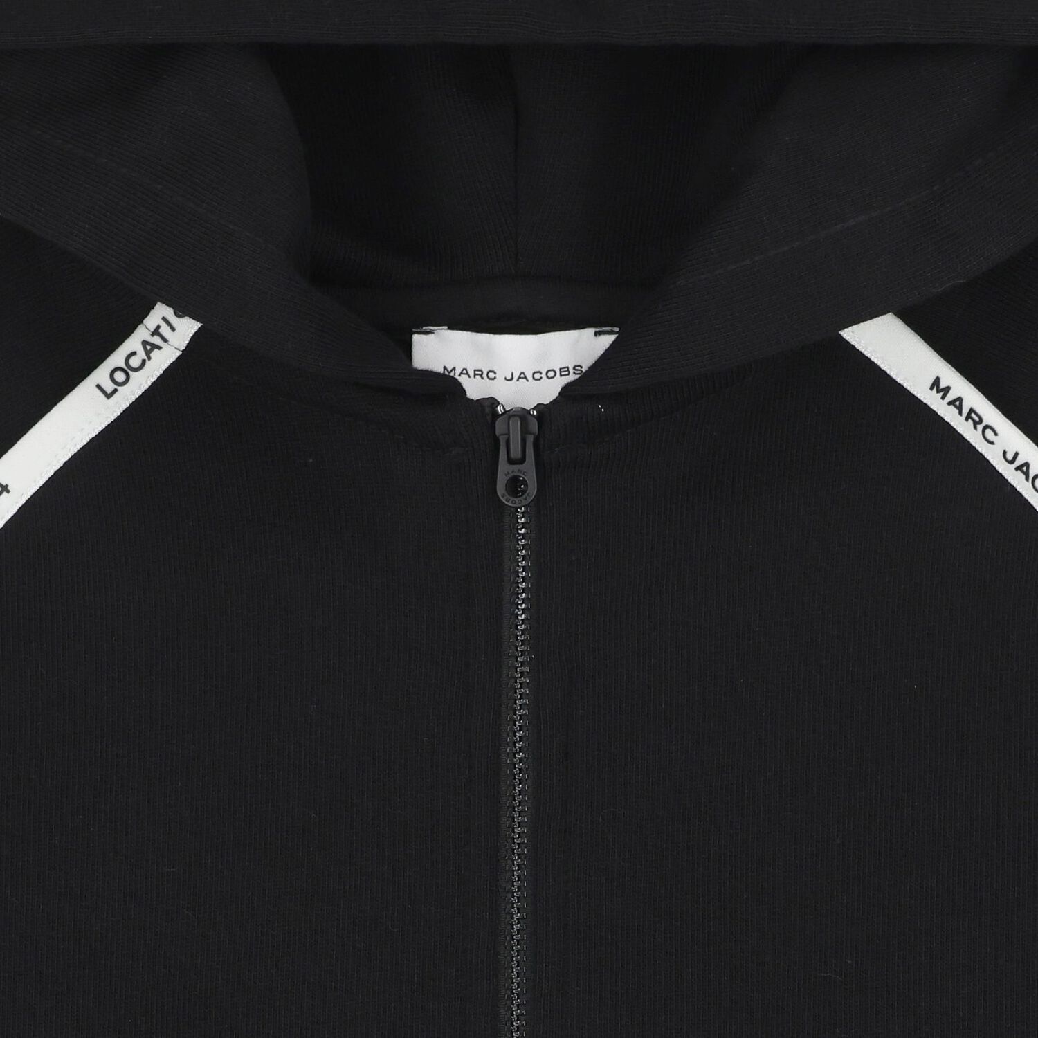 Black Logo Hooded Zip Up Top, 1, hi-res