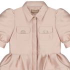 Girls Pink Satin Puff Sleeve Dress, 1, hi-res