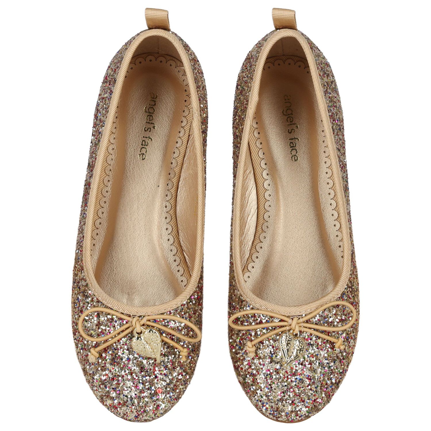 Girls Gold Glitters Ballerina Shoes, 1, hi-res