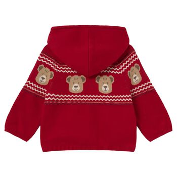 Younger Boys Red Teddy Bear Knitted Hooded Top